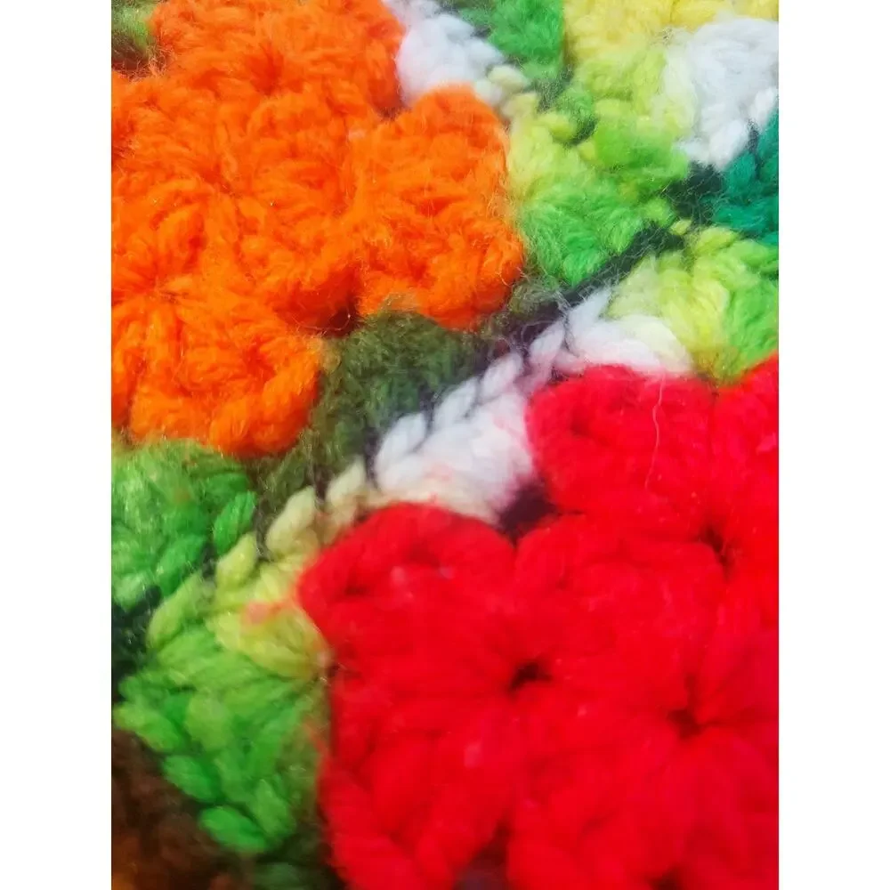 VTG Large Handmade Crochet Afghan Granny Square Blanket Hand Sewn Made Dopamine